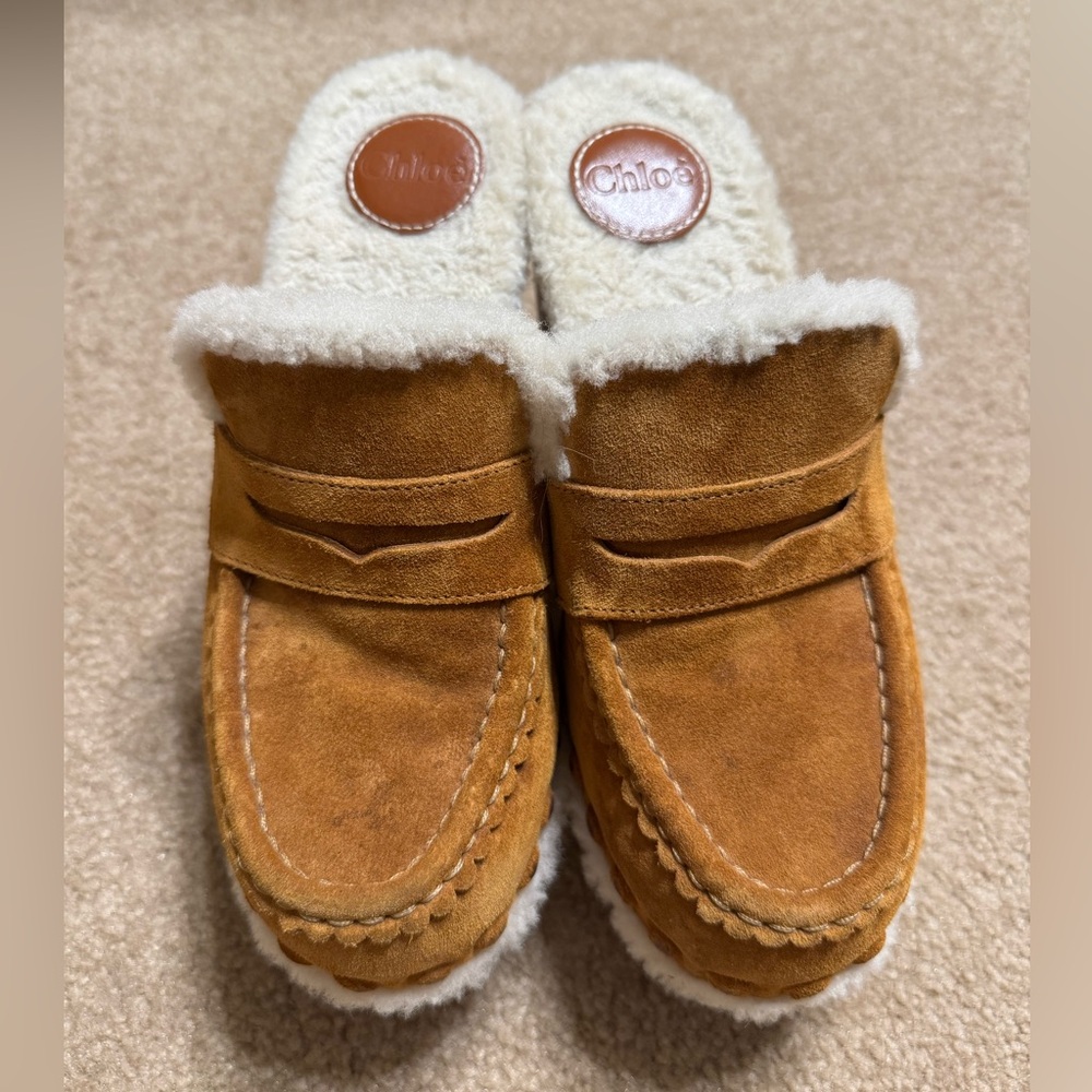 Chloe Tan Mules with Cream Lining
